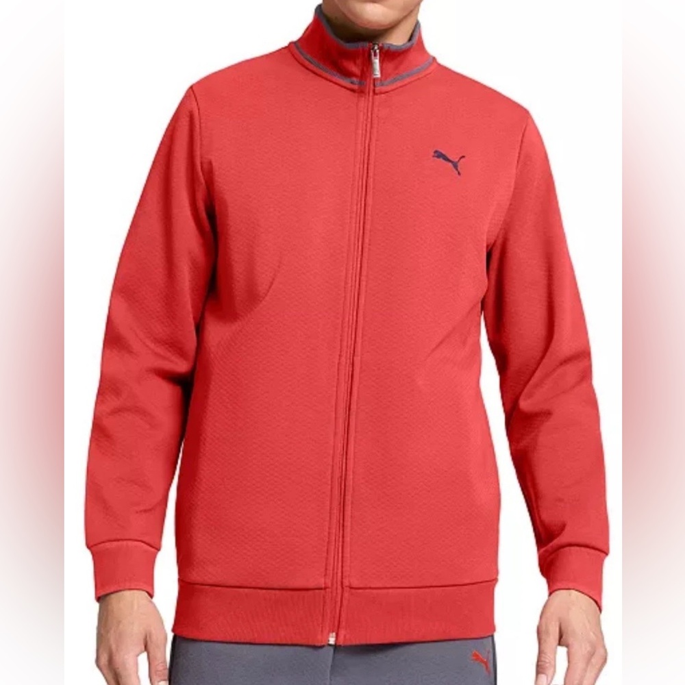 Puma Track Jacket Vintage Sport Style Textured Full-Zip Size M Color Red fire